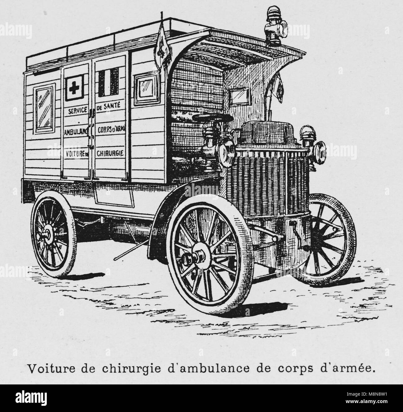 Military vehicles during the 1900 French military exercise, Ambulance, Picture from the French weekly newspaper l'Illustration, 22d September 1900 Stock Photo