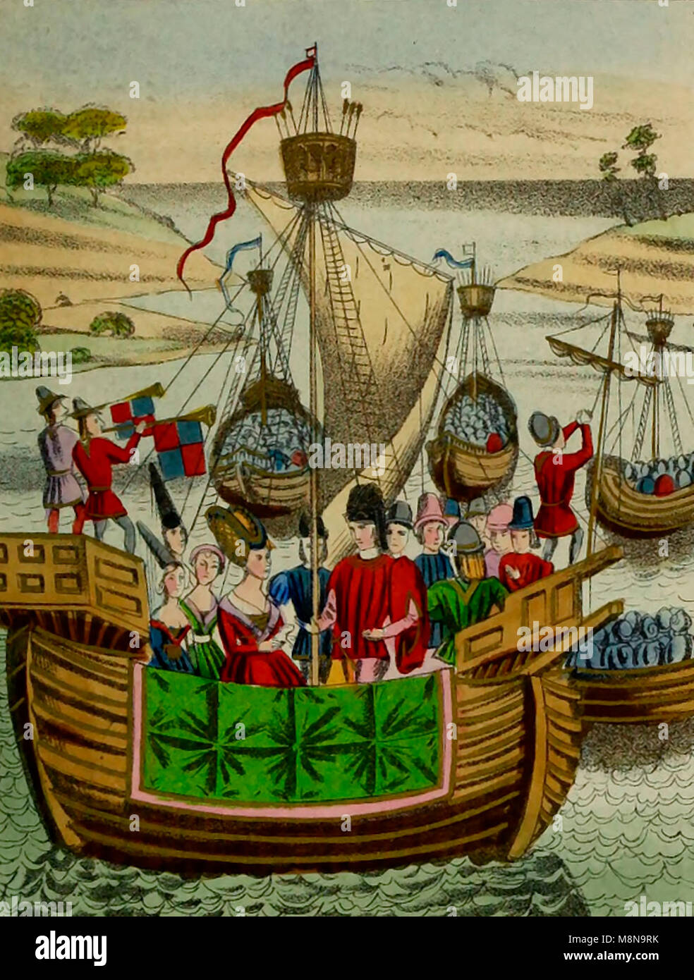 Isabella, Queen of Edward II, on her voyage to England with Sir John Hainault Stock Photo