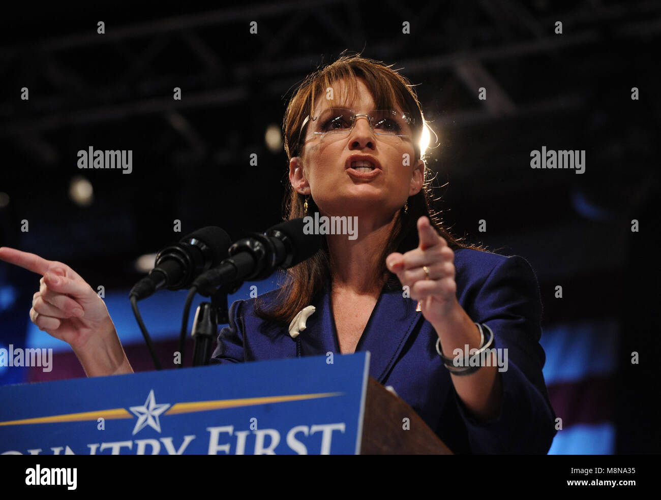 Sarah Palin addresses supporters at the Road to Victory Rally at the Riverfront Sports Complex in Scranton, Pennsylvania. October 14, 2008.  Credit: Dennis Van Tine/MediaPunch Stock Photo
