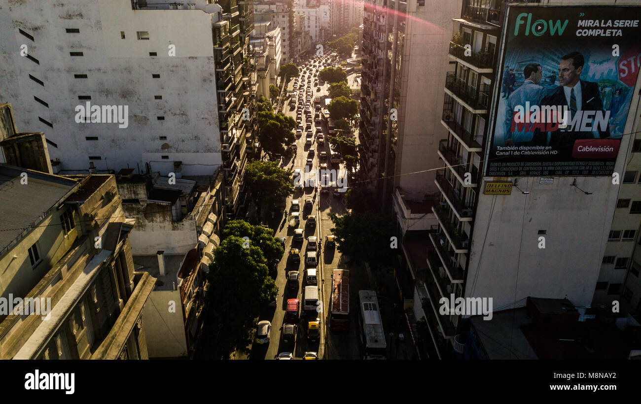 Afternoon traffic on Avenida Cordoba, Buenos Aires Stock Photo