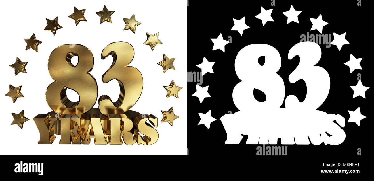 Golden digit eighty three and the word of the year, decorated with stars. 3D illustration Stock Photo