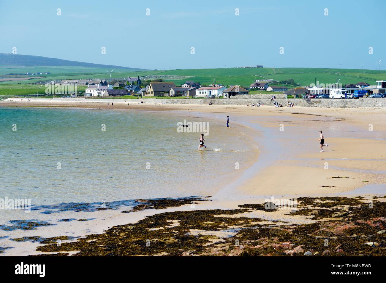 Scapa Beach near Kirkwall, Mainland, Orkney, Scotland. Summer coast holiday. North end of Scapa Flow Stock Photo