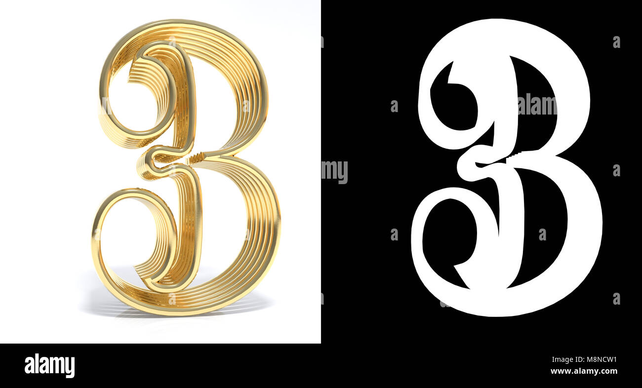 Golden Number Three On White Background With Drop Shadow And Alpha Golden Number Three On White Background With Drop Shadow And Alpha