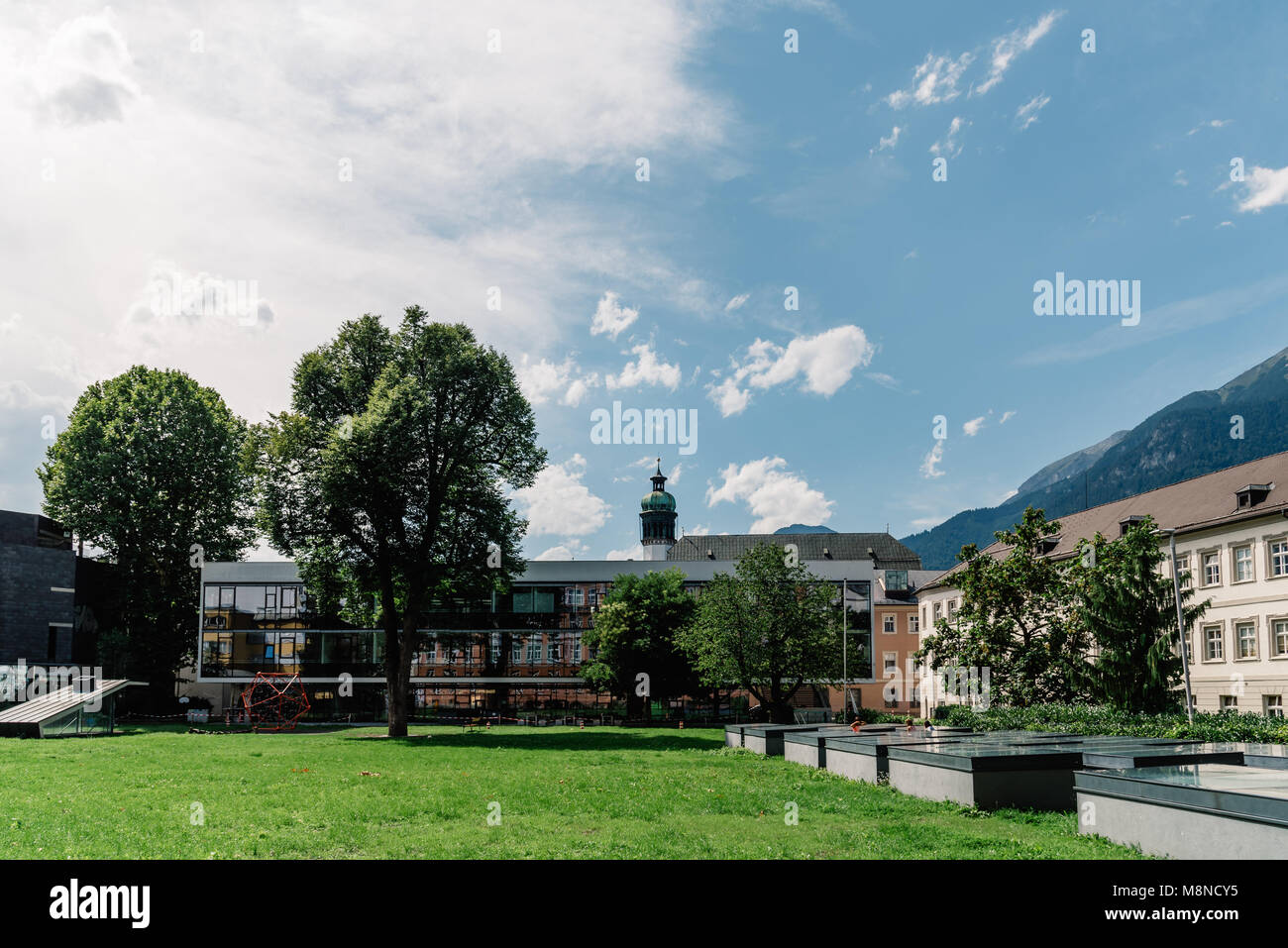 Innsbruck, Austria - August 9, 2017: Campus of the University of Innsbruck. VS Innere Stadt Innsbruck Stock Photo