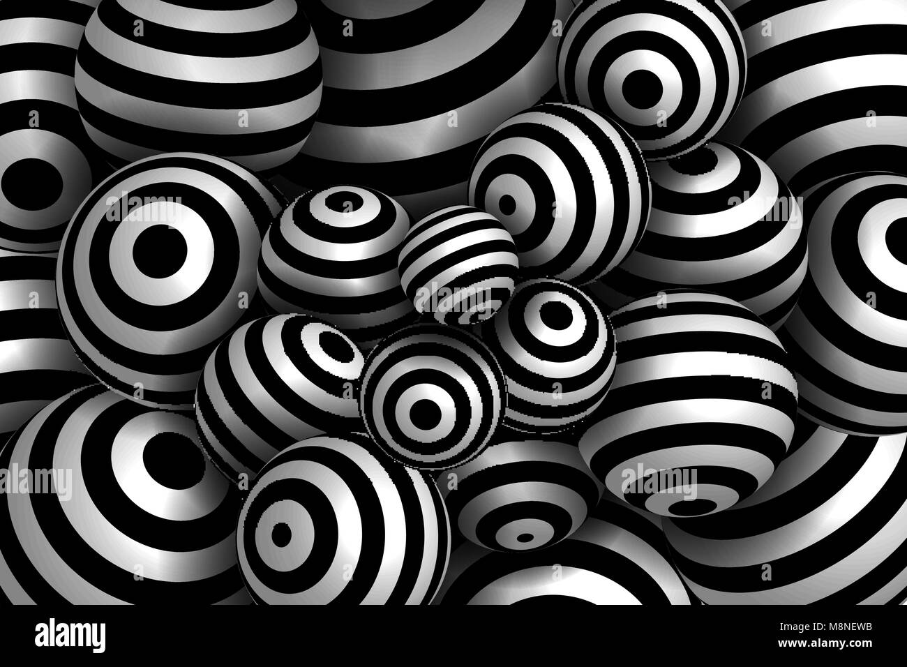 Abstract striped spheres background. Black and white Vector ...