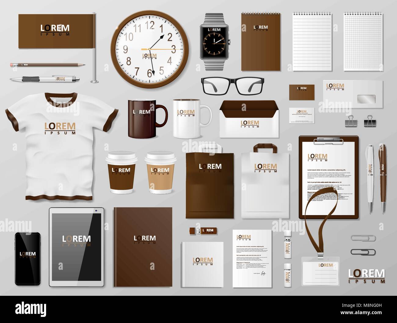 Corporate Branding identity template brown design. Modern realistic Stationery mockup. Business style stationery and documentation. Vector illustration Stock Vector