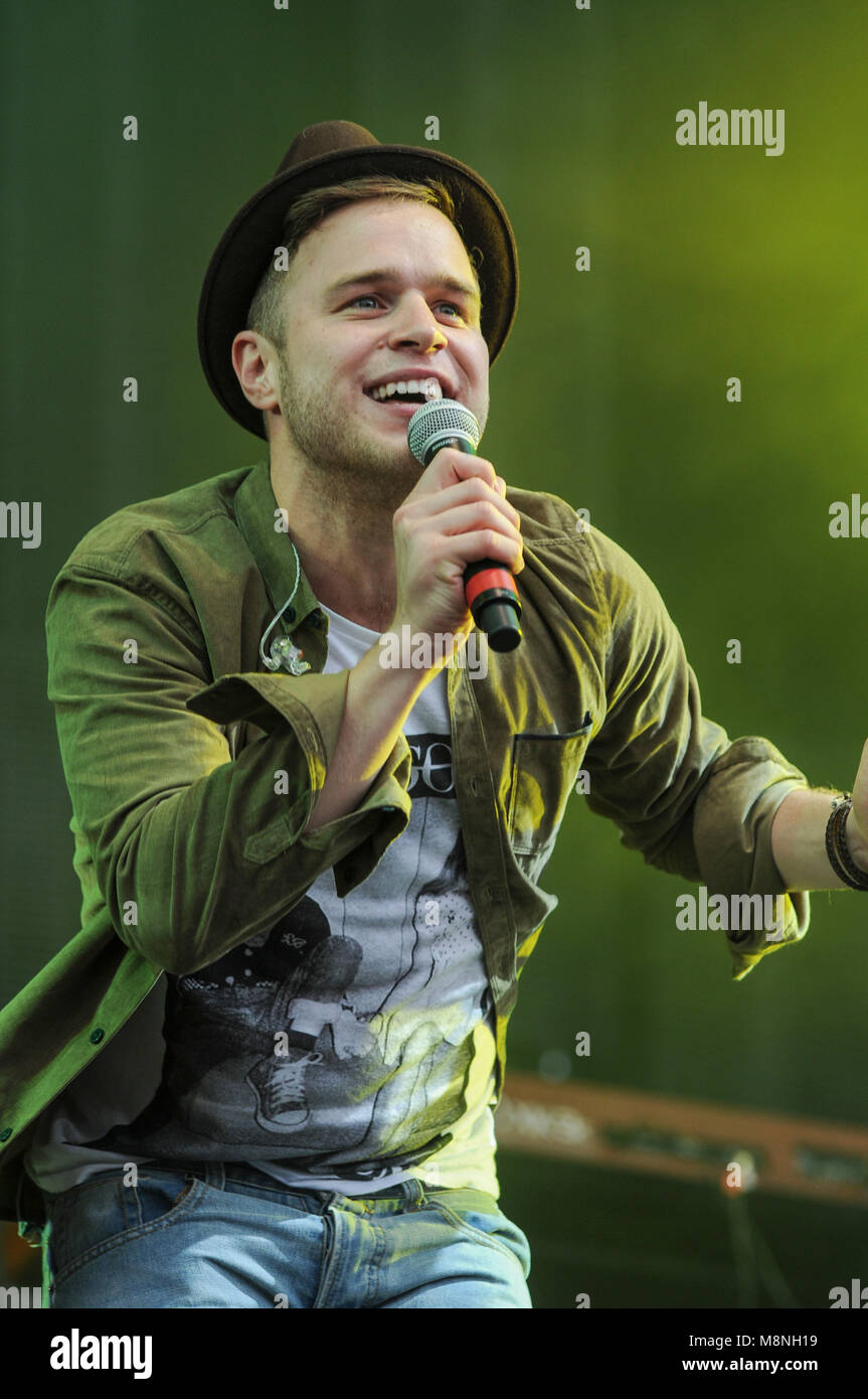 Olly Murs playing singing at V Festival at Weston Park in Staffordshire, UK Stock Photo