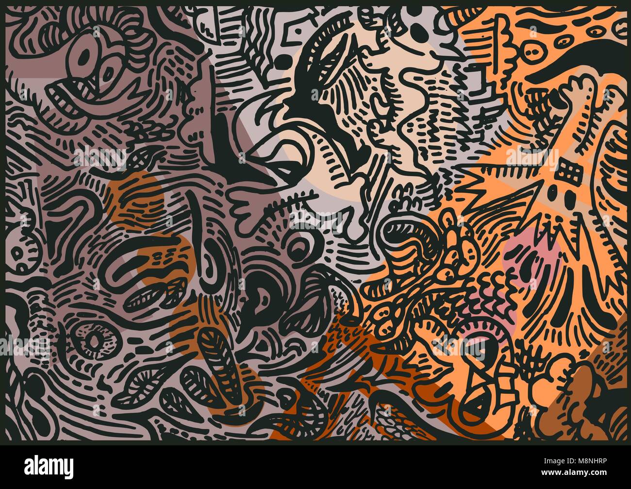 Confusing Creature doodle art illustration with monsters and creatures in confused chaos ...