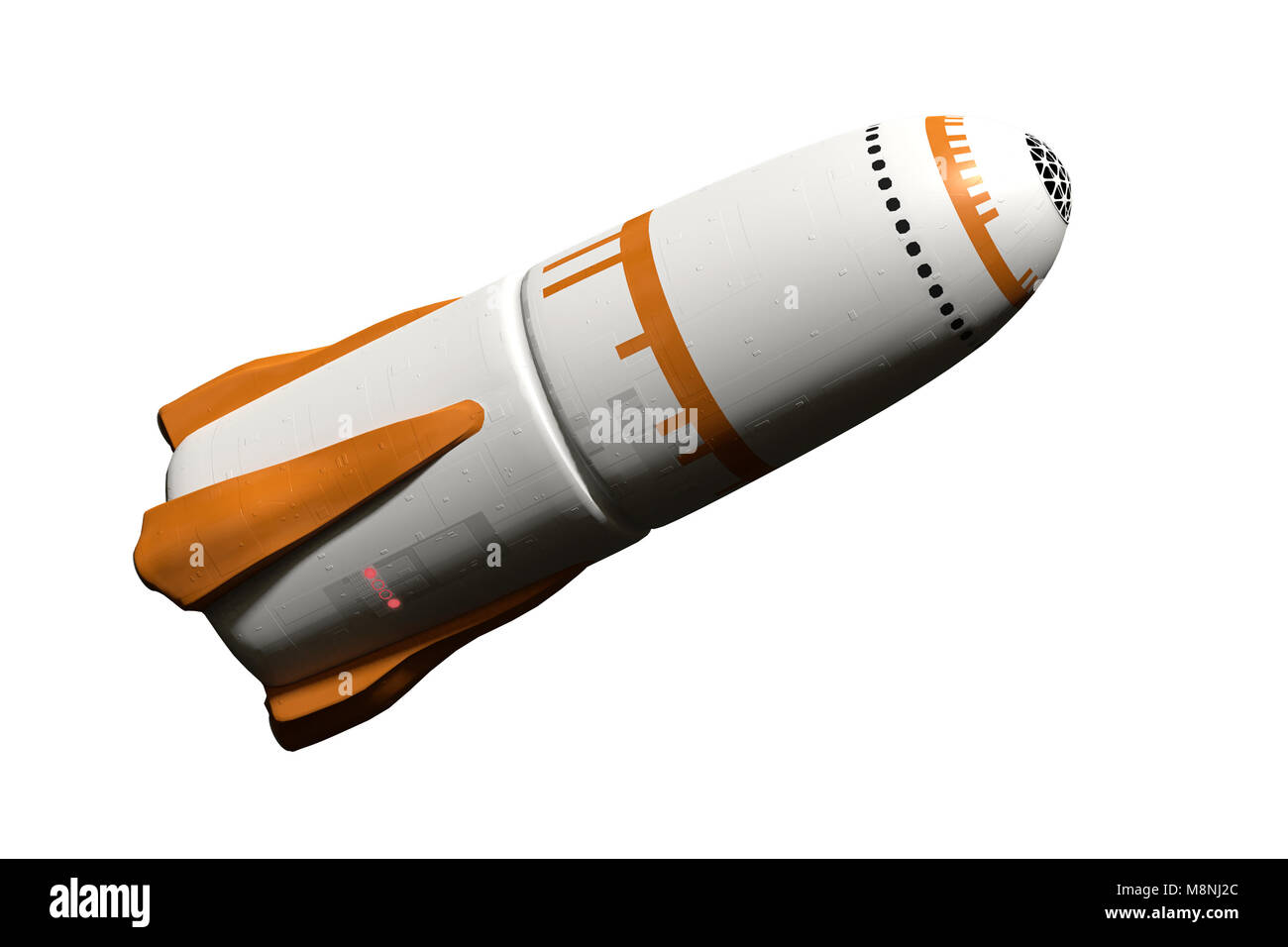 futuristic rocket isolated on white background, modern spaceship (3d