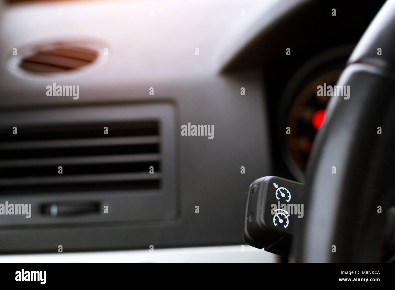 Lever with control buttons cruise control and turn signals of car