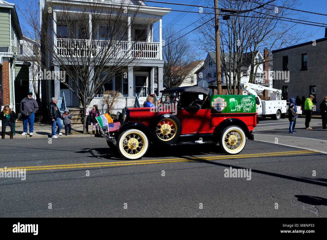 Vintage car in St. Patrick’s Day Parade in South Amboy, New Jersey