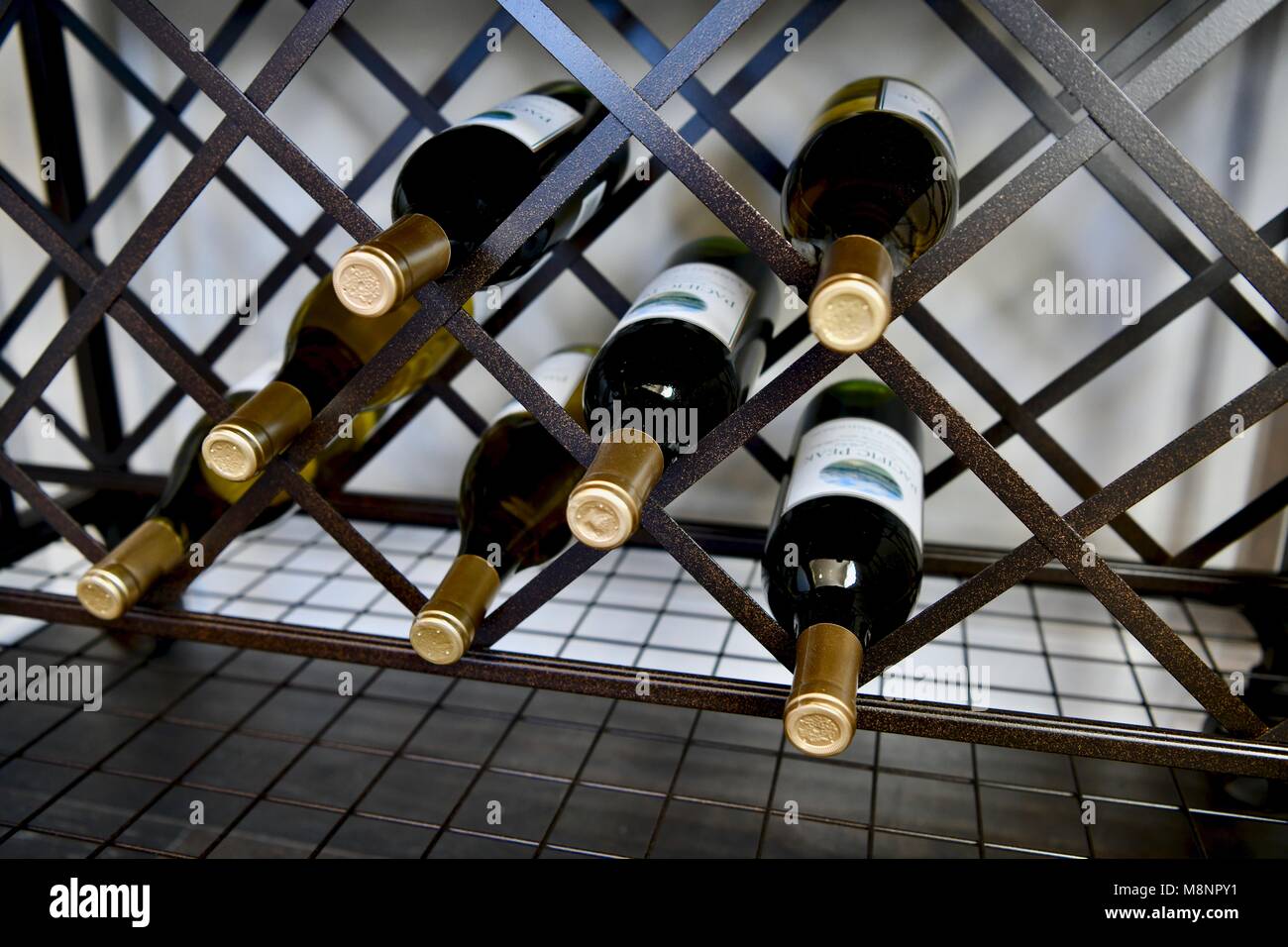 Wine rack inside modern home Stock Photo