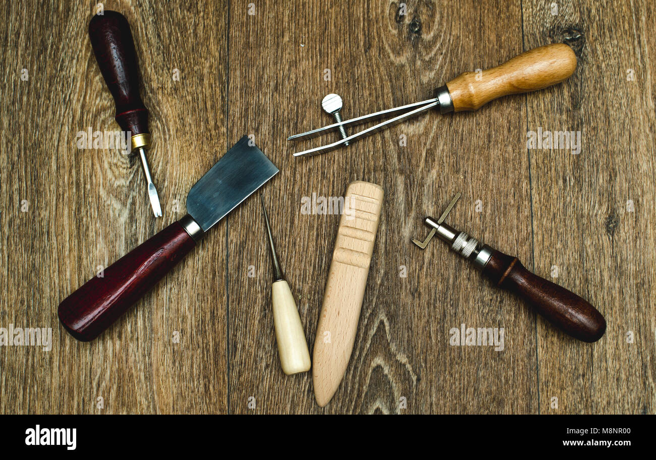 Handicraft Making Leather Accessories Tools Working Stock Photo