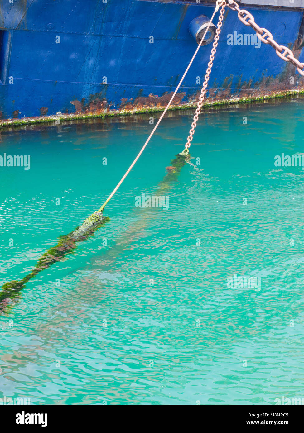 Mooring Ropes And Chains For The Old Tugboat Restaurant In Wellington Stock Photo