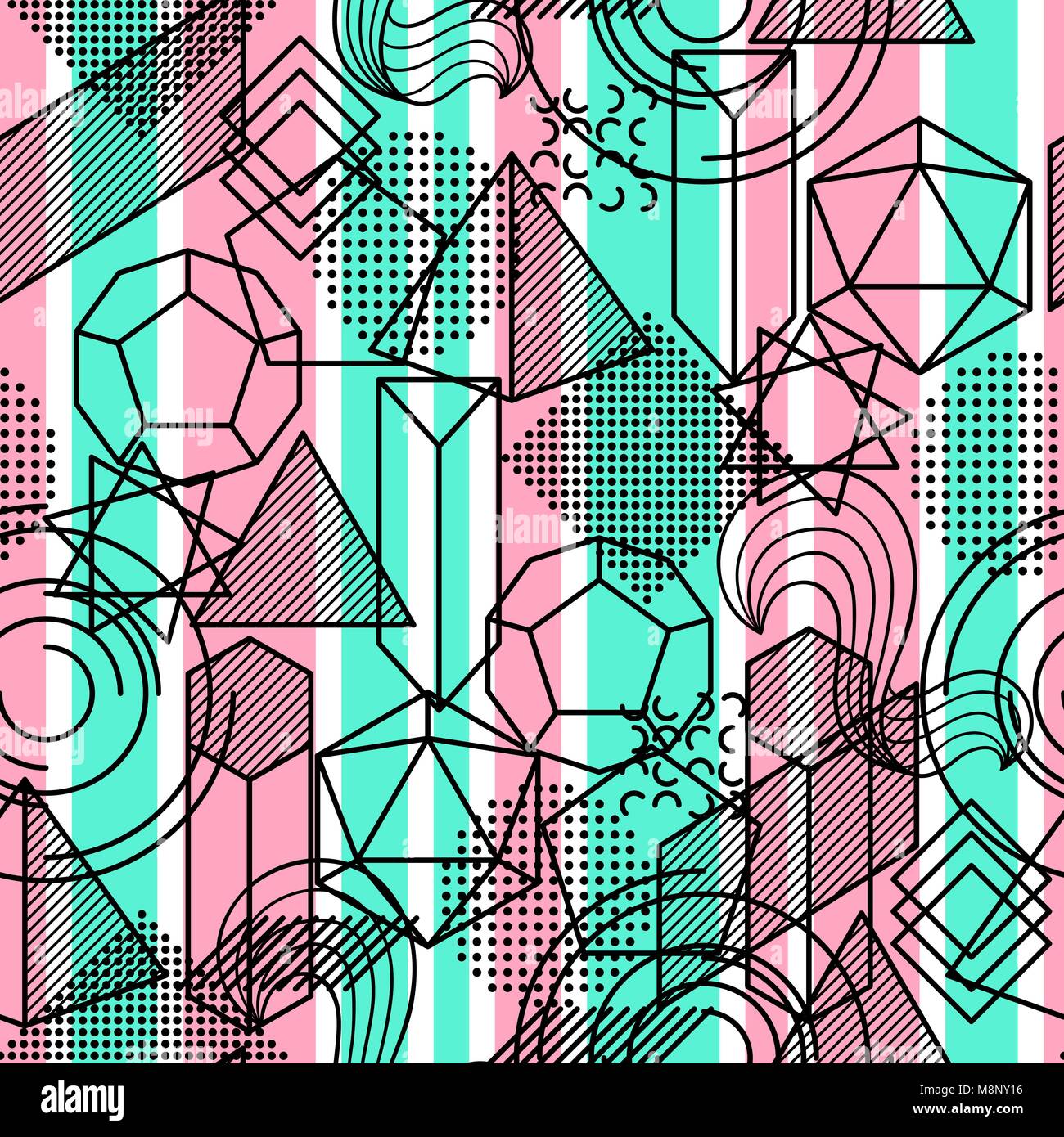 Seamless pattern with abstract geometric shapes. Line art background