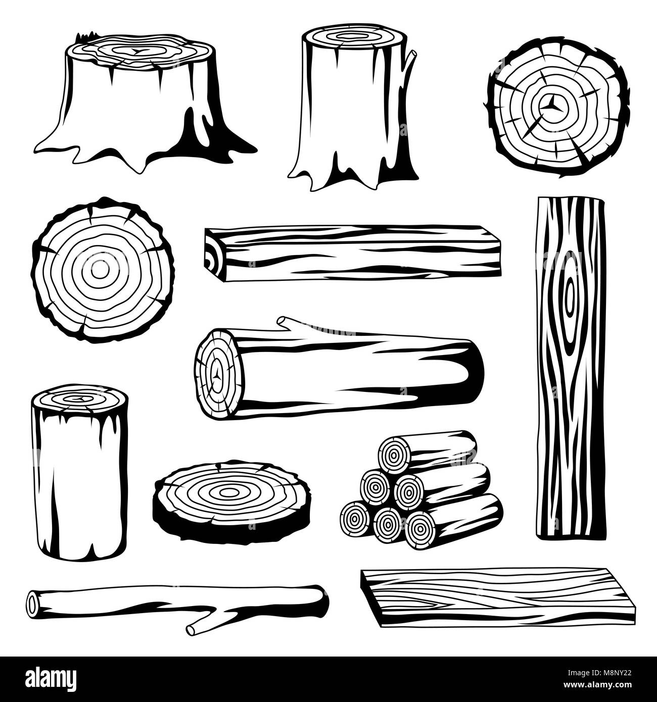 Set of wood logs for forestry and lumber industry. Illustration of ...