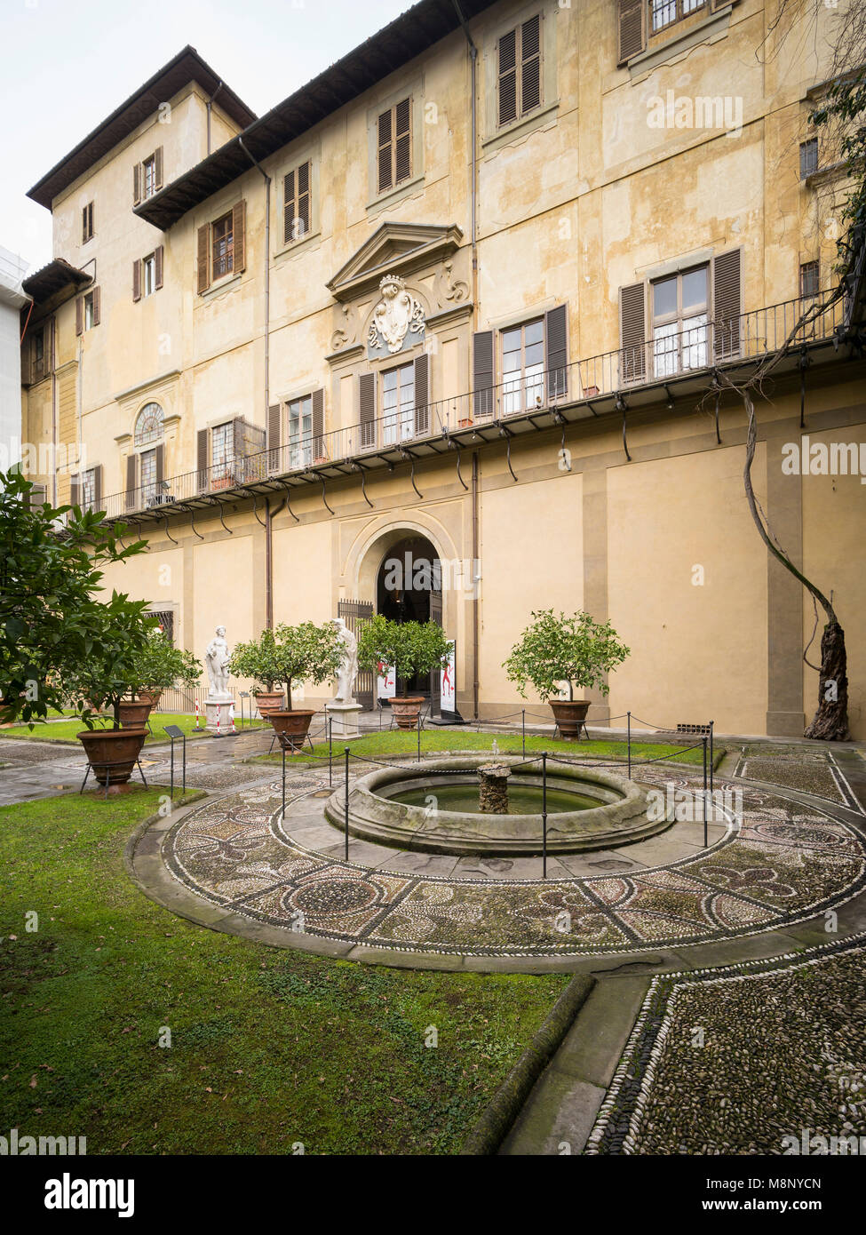 Florence. Italy. Rear garden of Palazzo Medici Riccardi, designed by Michelozzo di Bartolomeo, 1444-1484. Stock Photo