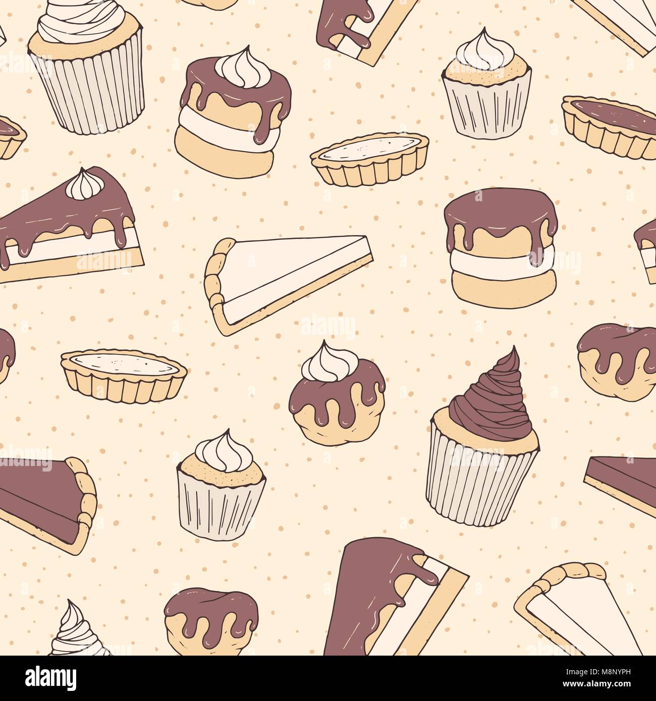 Hand Drawn Vector Pastry Seamless Pattern With Cake And Pie Pieces