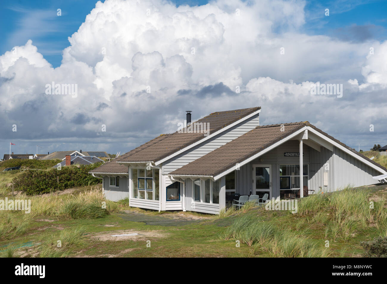 Holiday homes among the dunes of Rindby Beach on Fanoe Island, Denmark, Jutland, Scandinavia Stock Photo