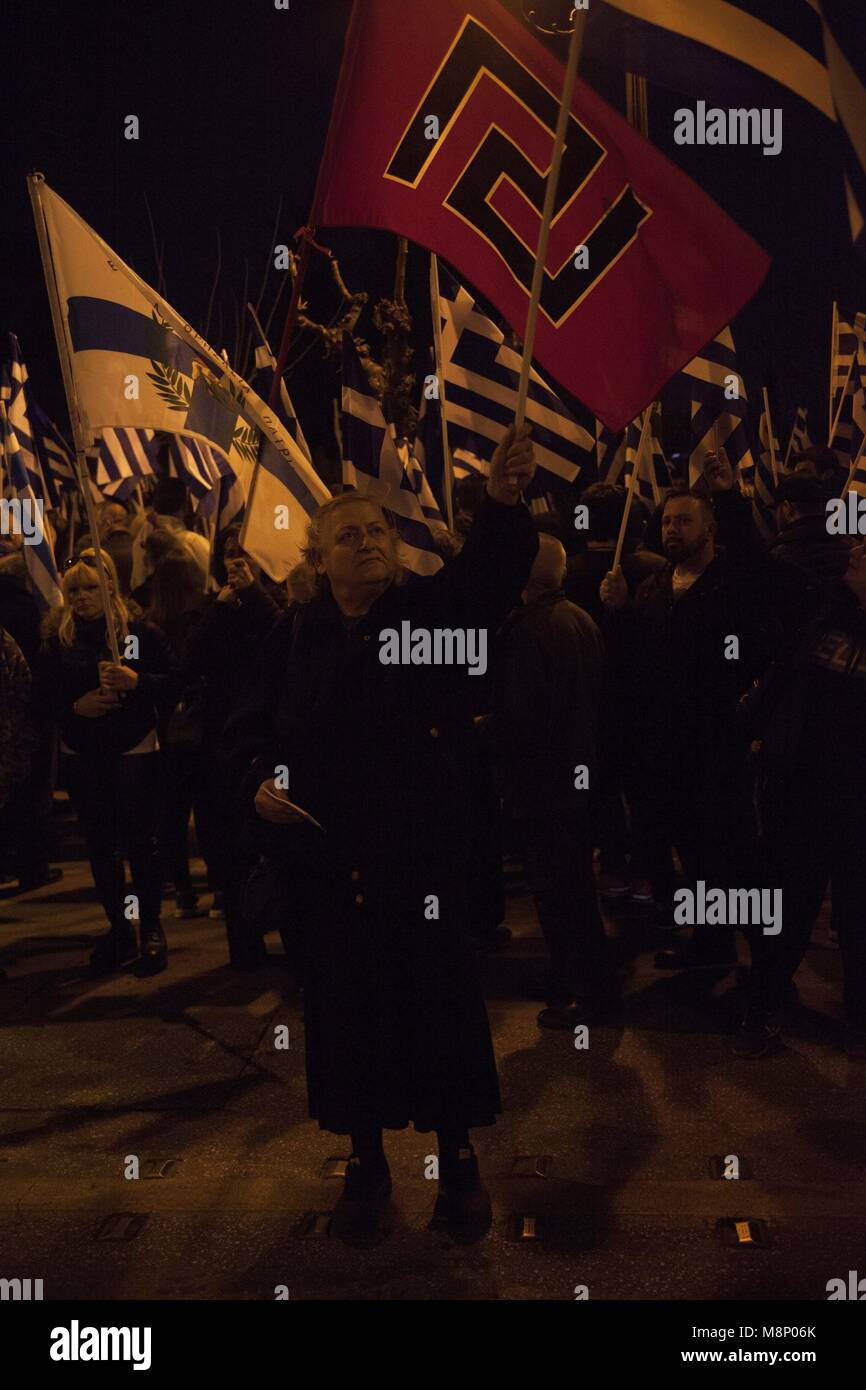 Members of Greek ultranationalist, far-right political party Chrysi Avgi (Golden Dawn) during rally in Athens. 05.03.2018 | usage worldwide Stock Photo
