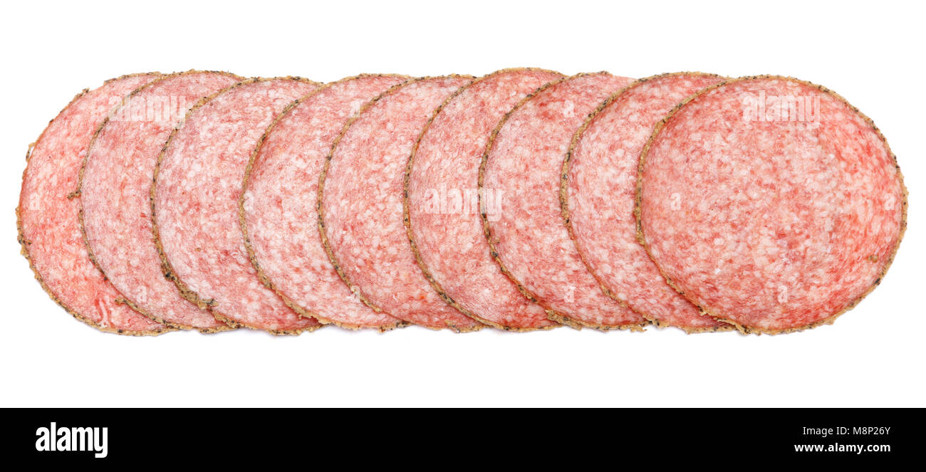 Italian Salami saugage on white background Stock Photo Alamy