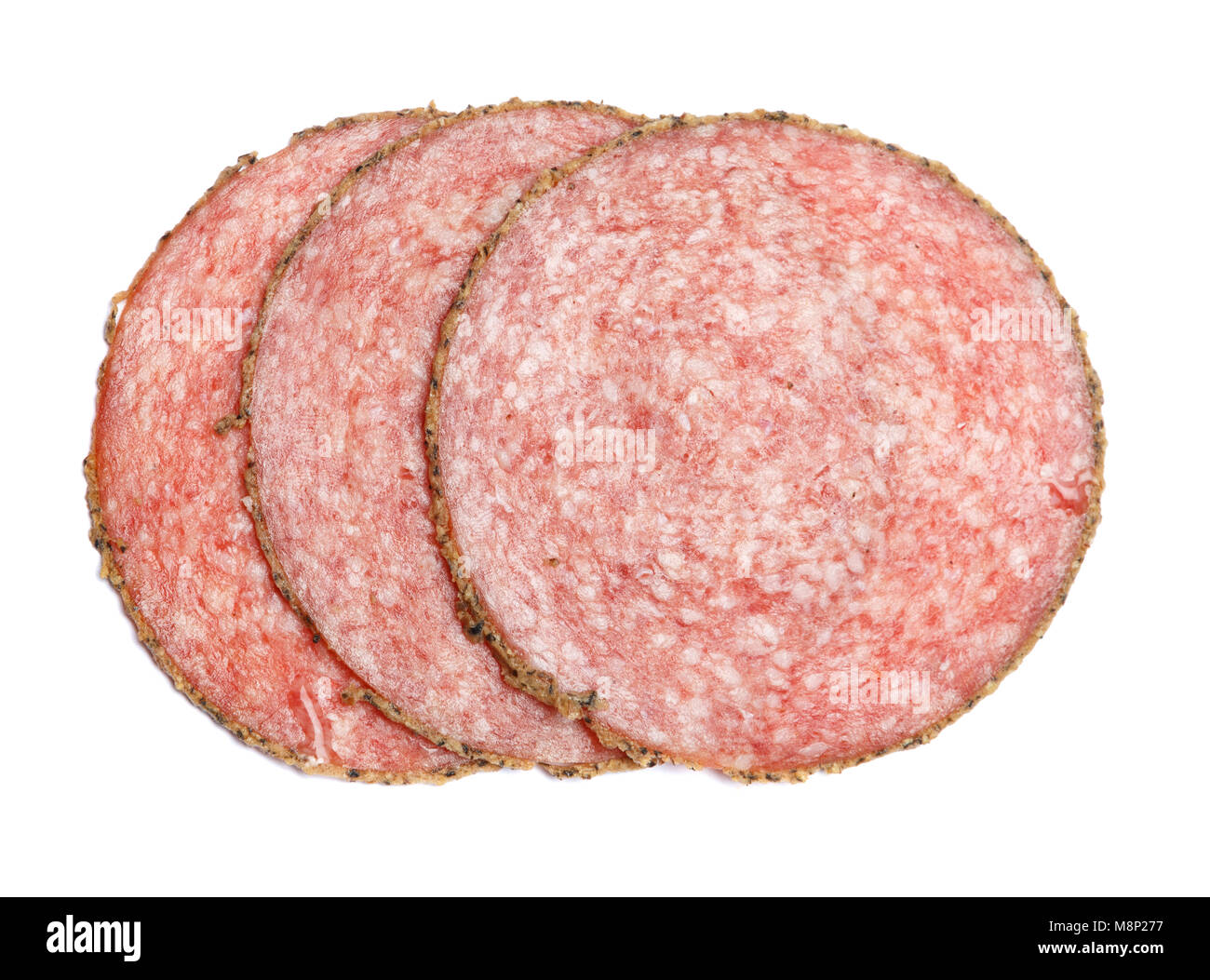 Italian Salami saugage on white background Stock Photo Alamy