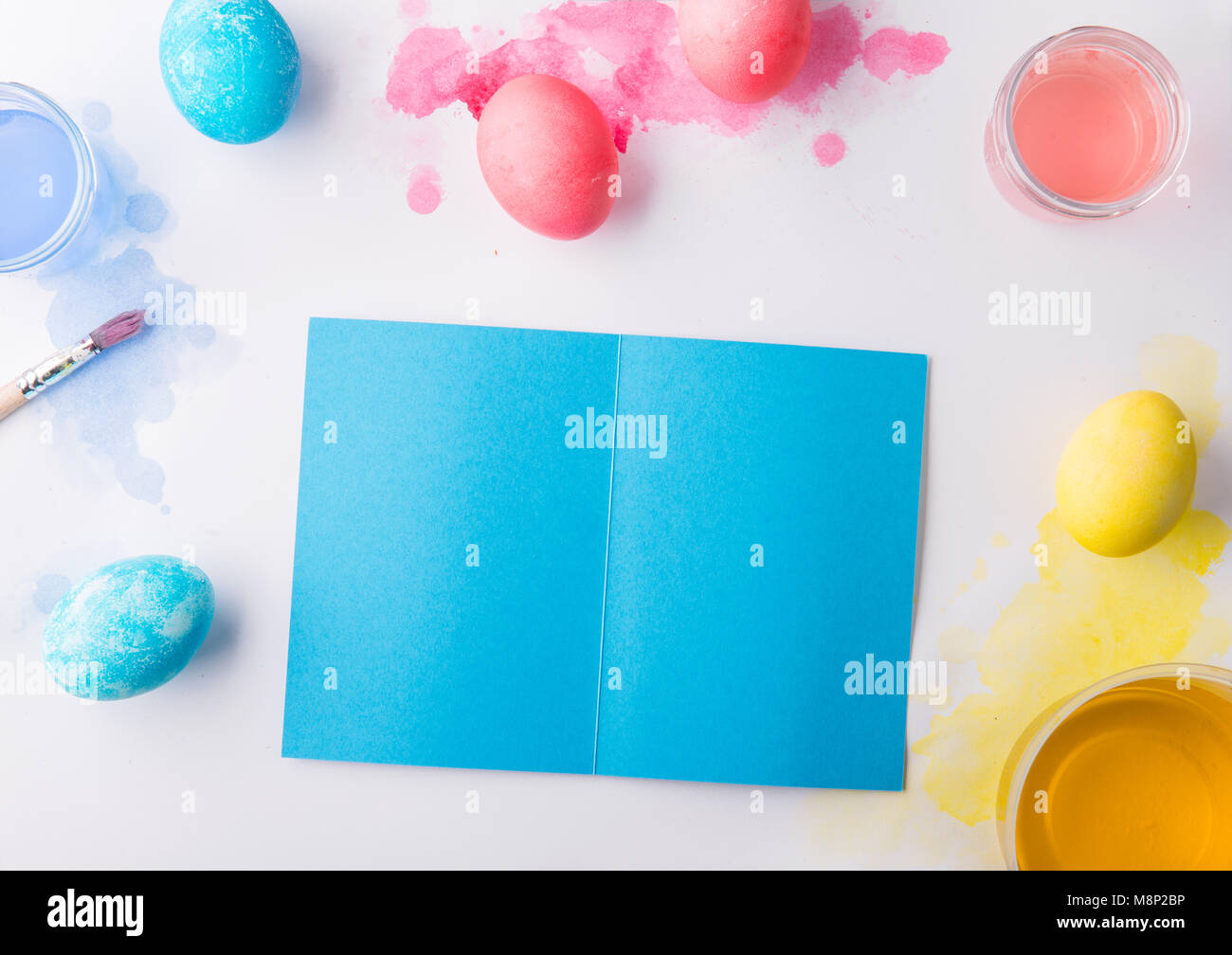 Easter and spring flat lay on a white background. Copy space Stock ...