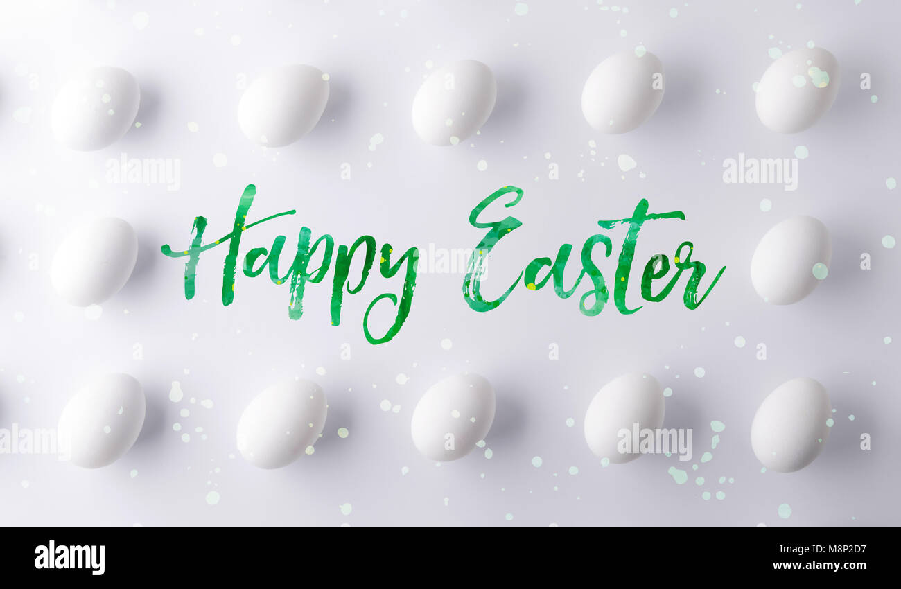 Happy Easter flat lay on a white background Stock Photo - Alamy