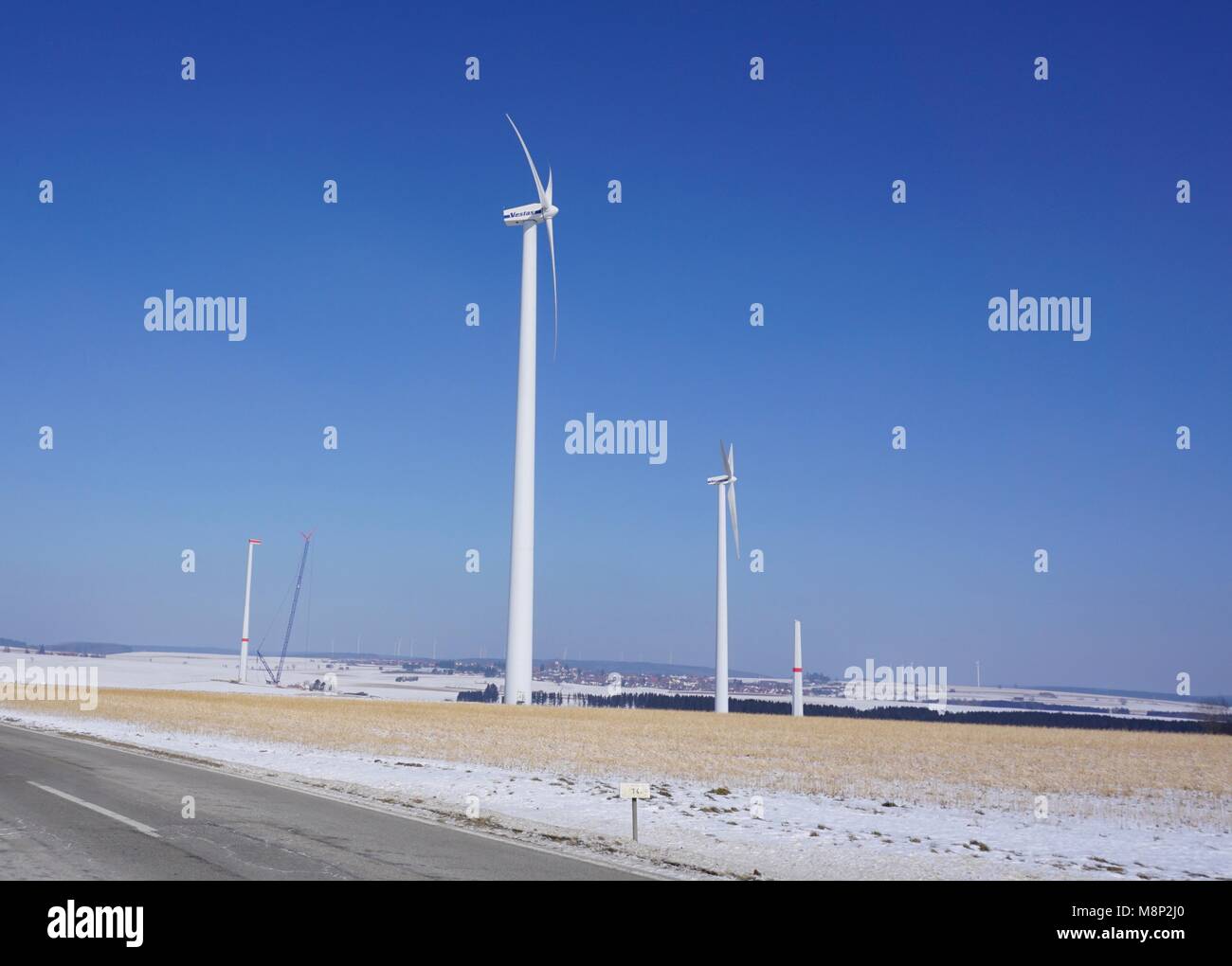 Windräder, Windkraft, Windanlagen, Windstrom, Schwäbische Alb zwischen Schwäbisch Gmünd, Göppingen und Ulm Stock Photo