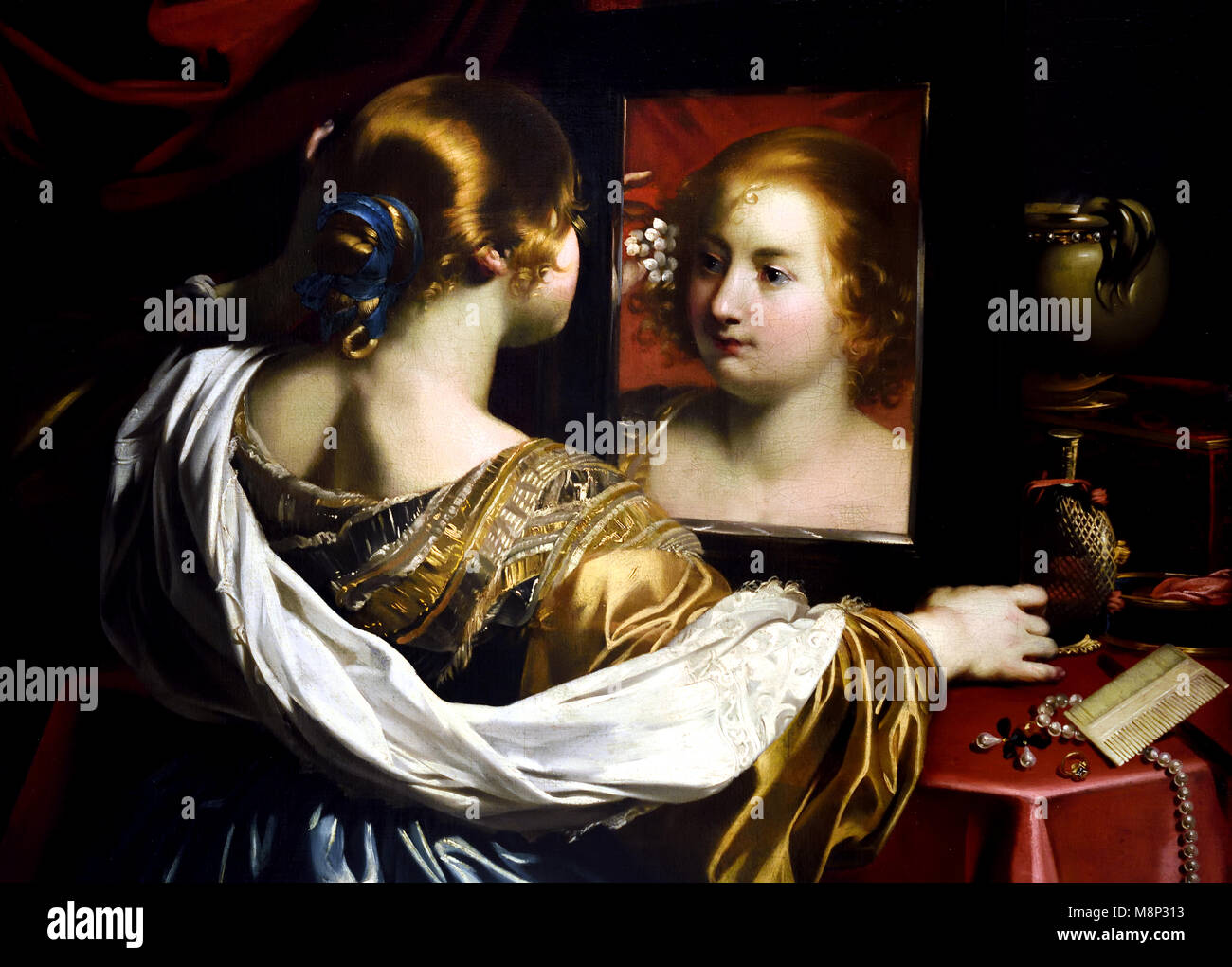 Woman with the mirror or Vanity, 1626 Nicolas Régnier (1591–1667), Niccolò Renieri, Italy Italian, Stock Photo