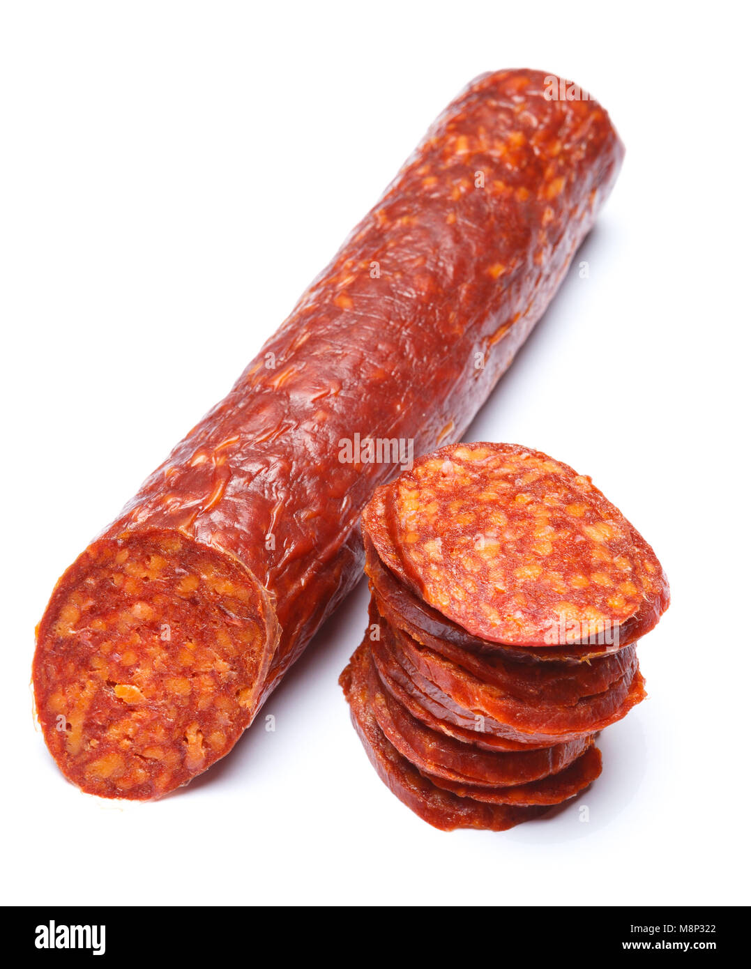 Spanish chorizo sausage on white background Stock Photo - Alamy