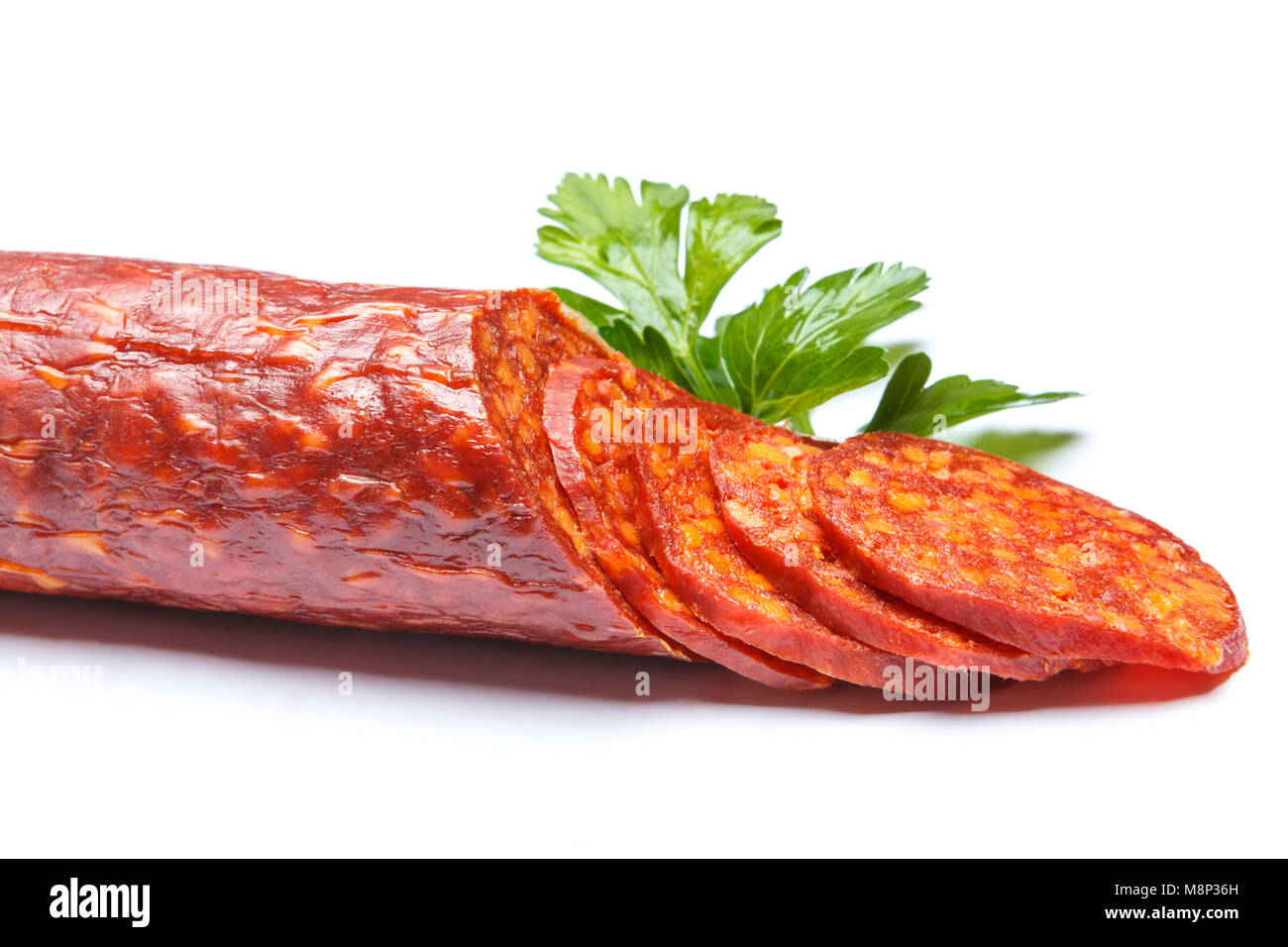 Spanish chorizo sausage on white background Stock Photo - Alamy