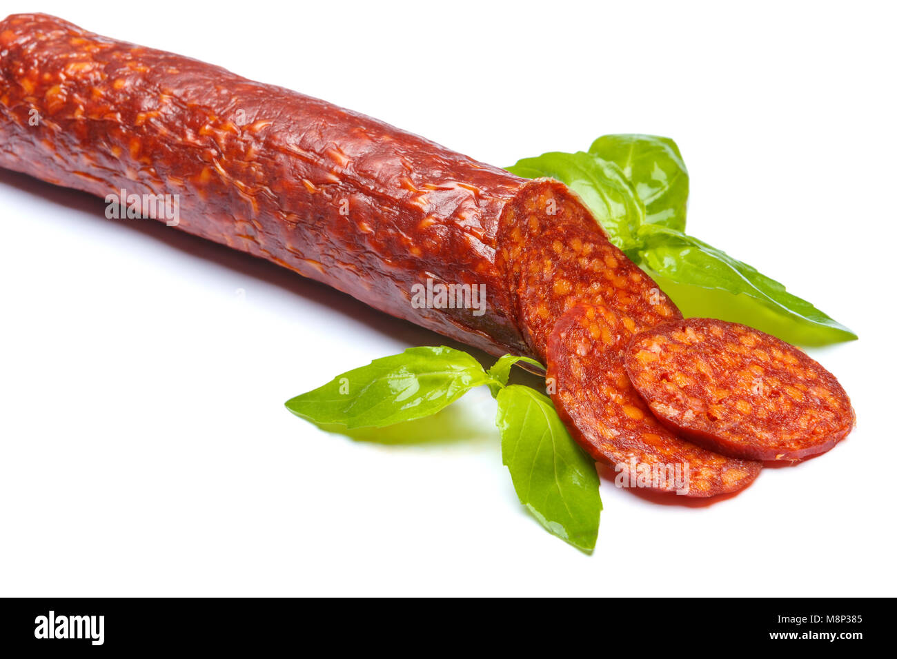 Spanish chorizo sausage on white background Stock Photo - Alamy