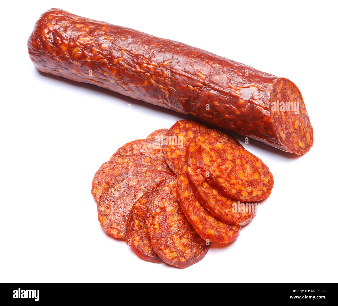 Spanish chorizo sausage on white background Stock Photo - Alamy