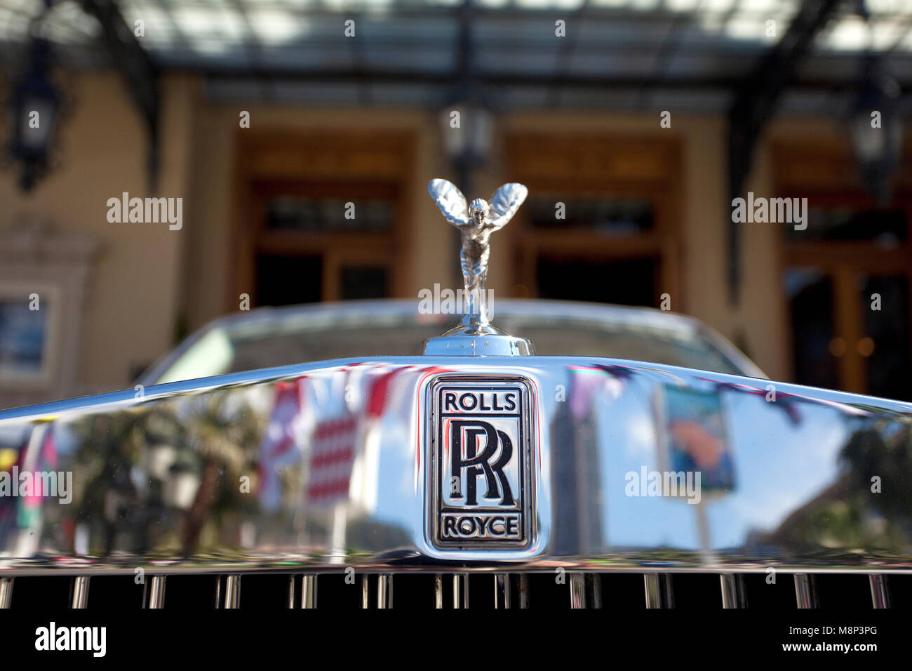 Bonnet mascot of Rolls Royce car at Casino Monte-Carlo, Place du Casino, Monte Carlo, Principality of Monaco, Côte d'Azur, french riviera, Europe Stock Photo