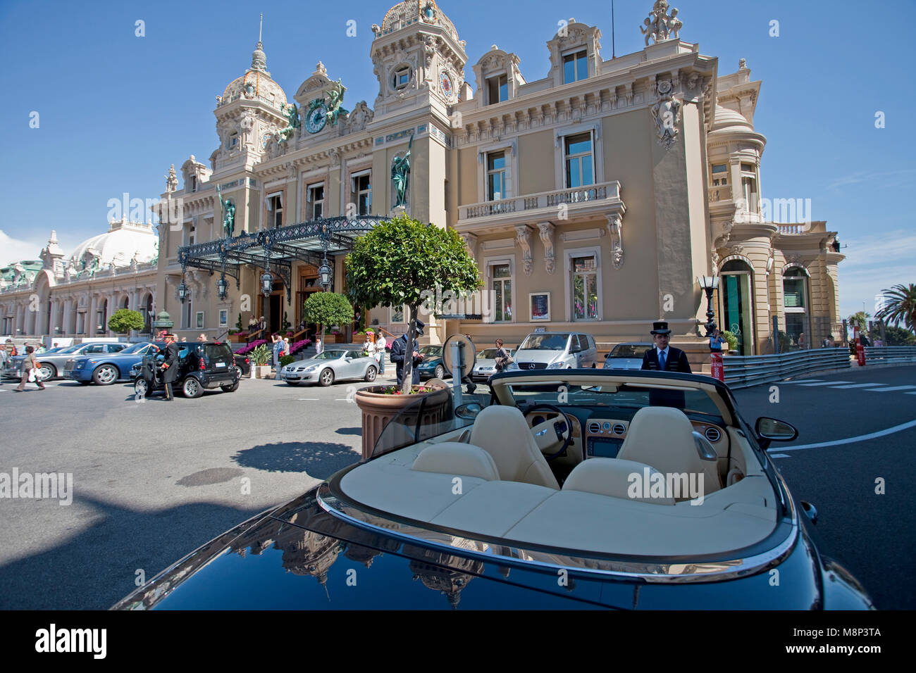 Bentley convertible car at Casino Monte-Carlo, Place du Casino, Monte Carlo, Principality of Monaco, Côte d'Azur, french riviera, Europe Stock Photo
