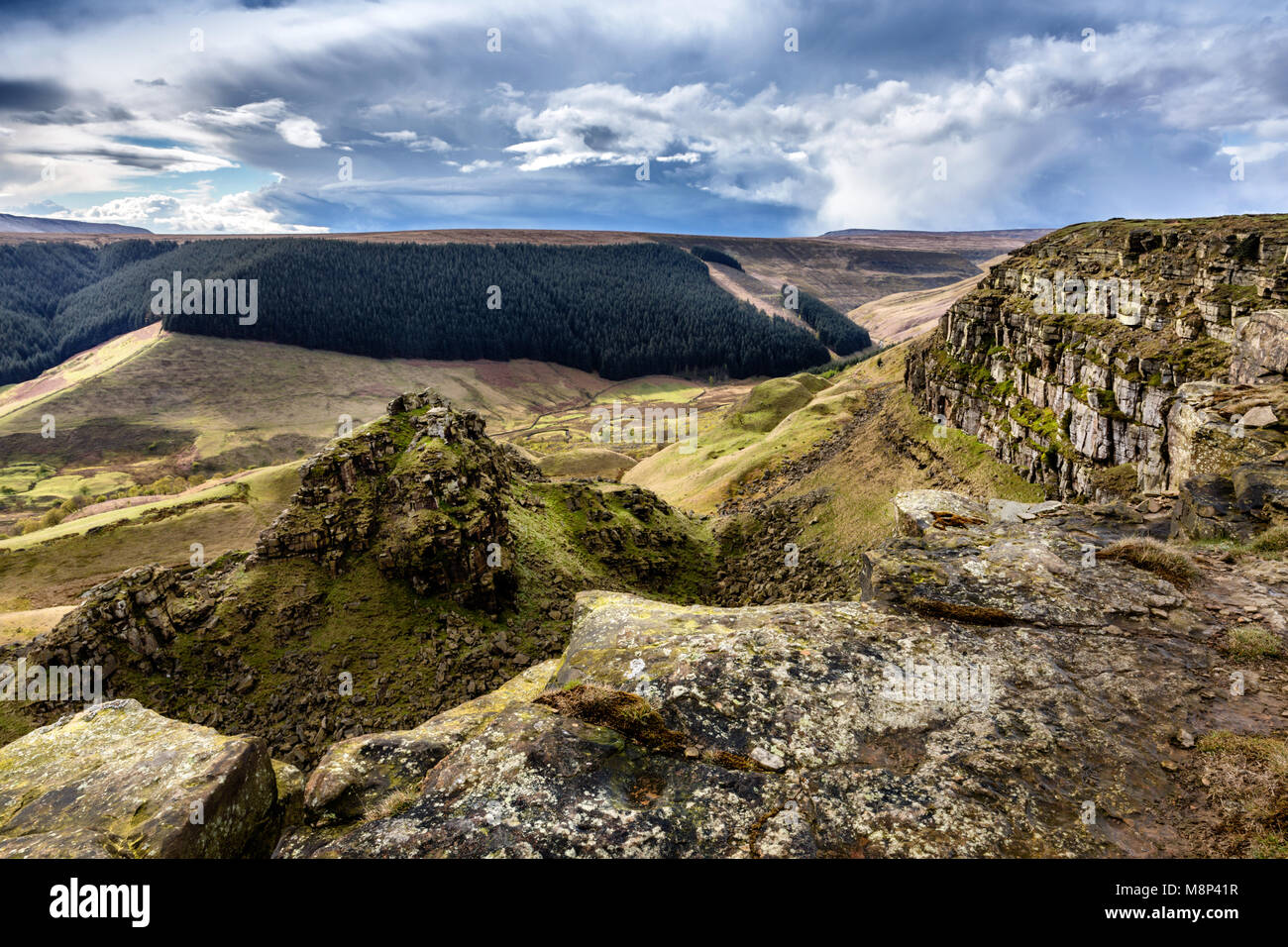 The Alport Castles are over half a mile long and are a landslip feature in the Peak District National Park Derbyshire England UK Stock Photo