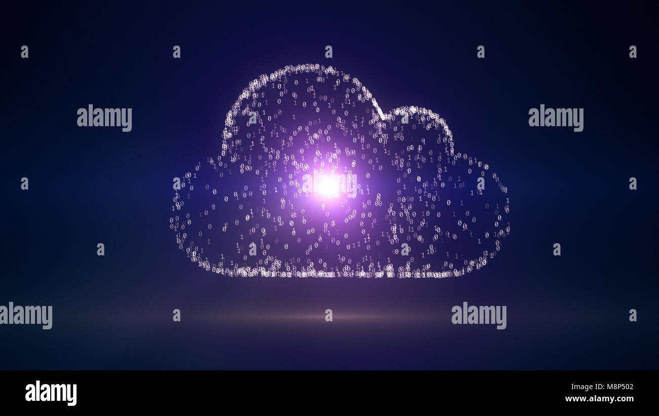 Cloud computing conception, 3D illustration with binary code IT symbol ...