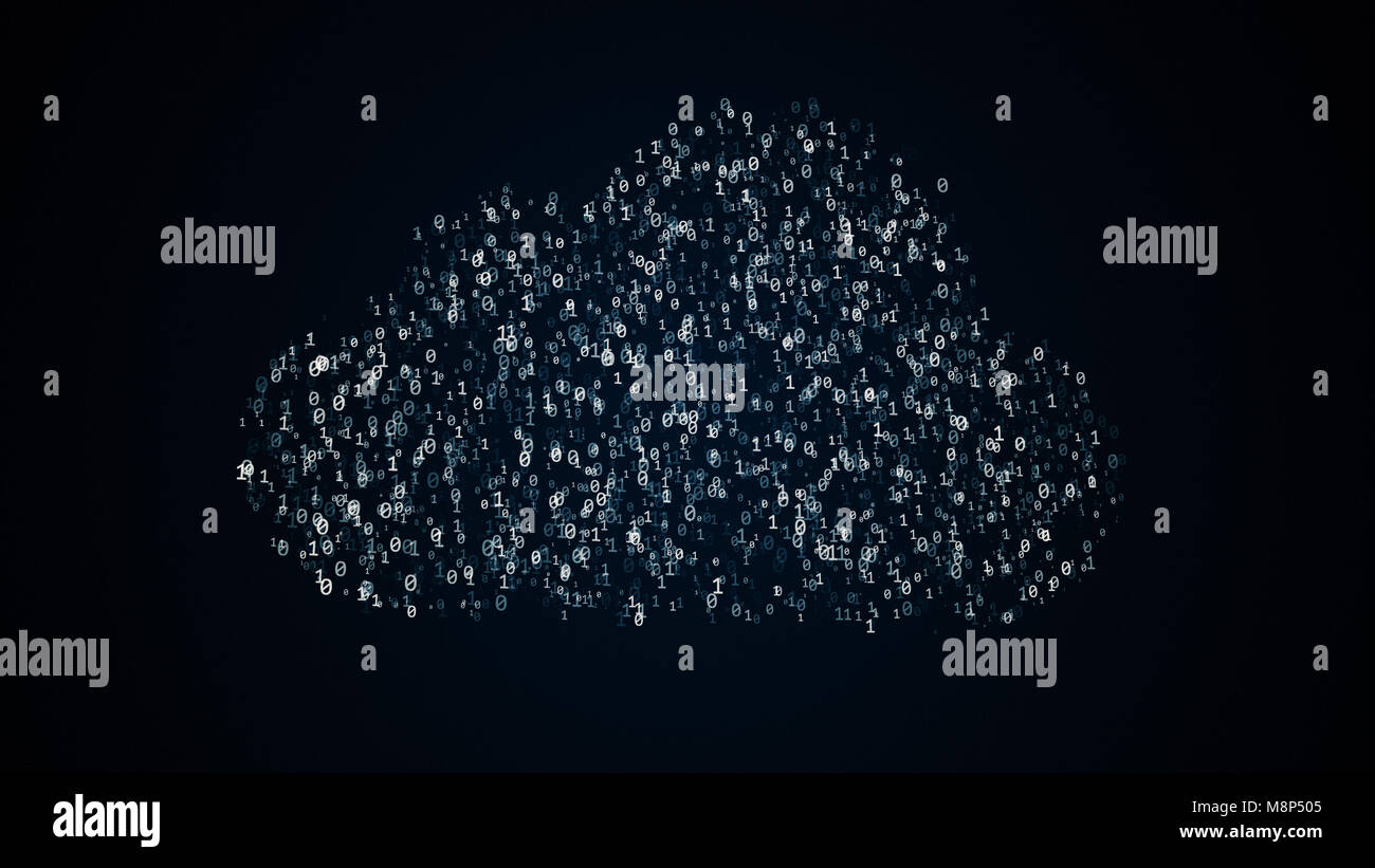 Cloud computing conception, 3D illustration with binary code IT symbol ...