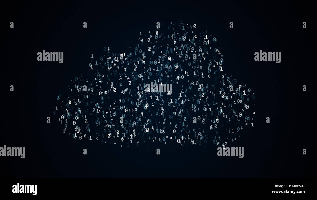 Cloud computing conception, 3D illustration with binary code IT symbol ...