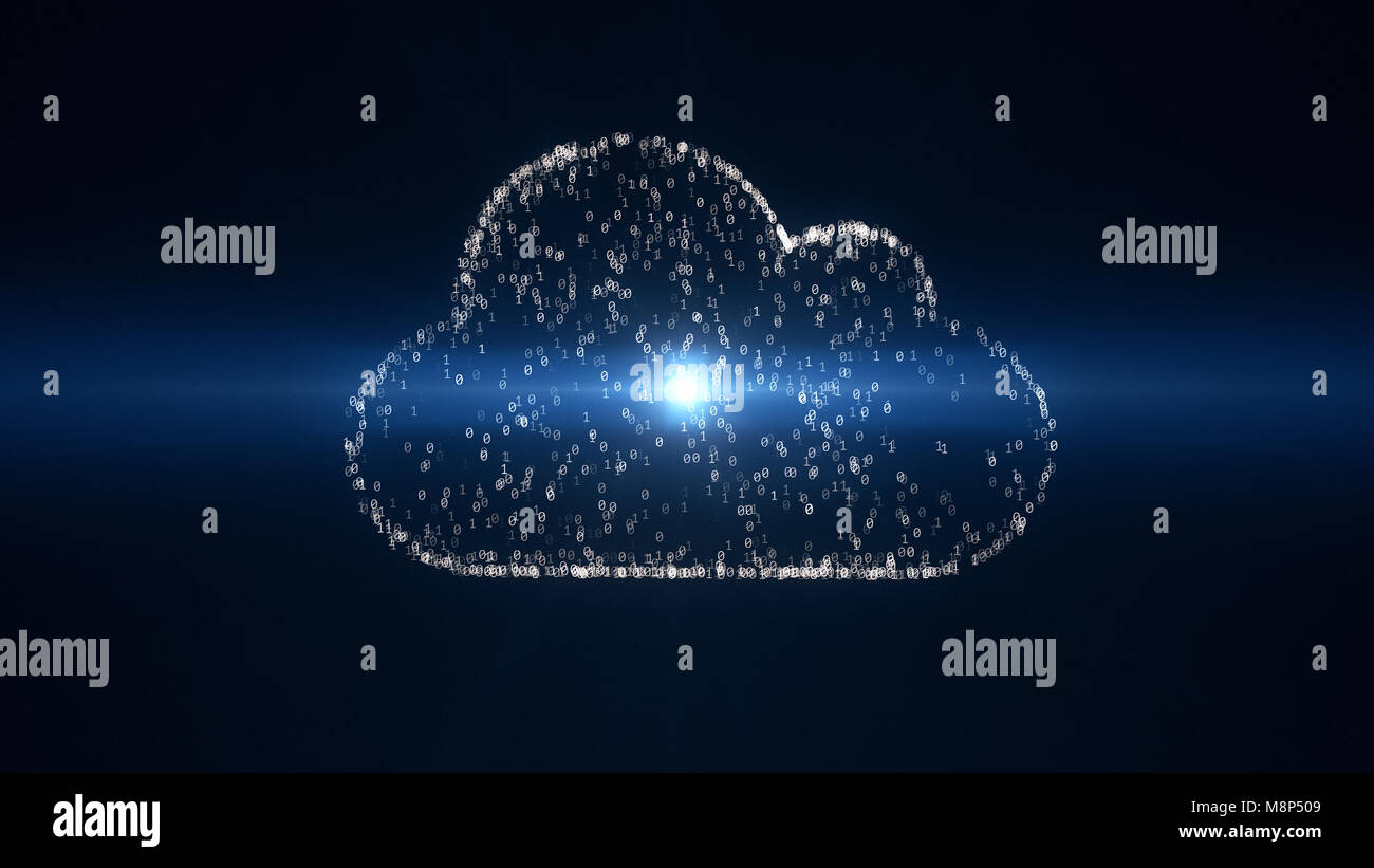 Cloud computing conception, 3D illustration with binary code IT symbol ...