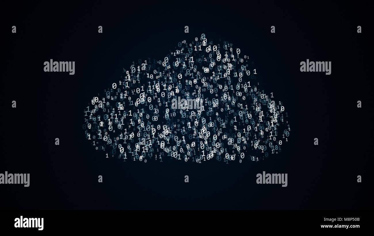 Cloud computing conception, 3D illustration with binary code IT symbol ...