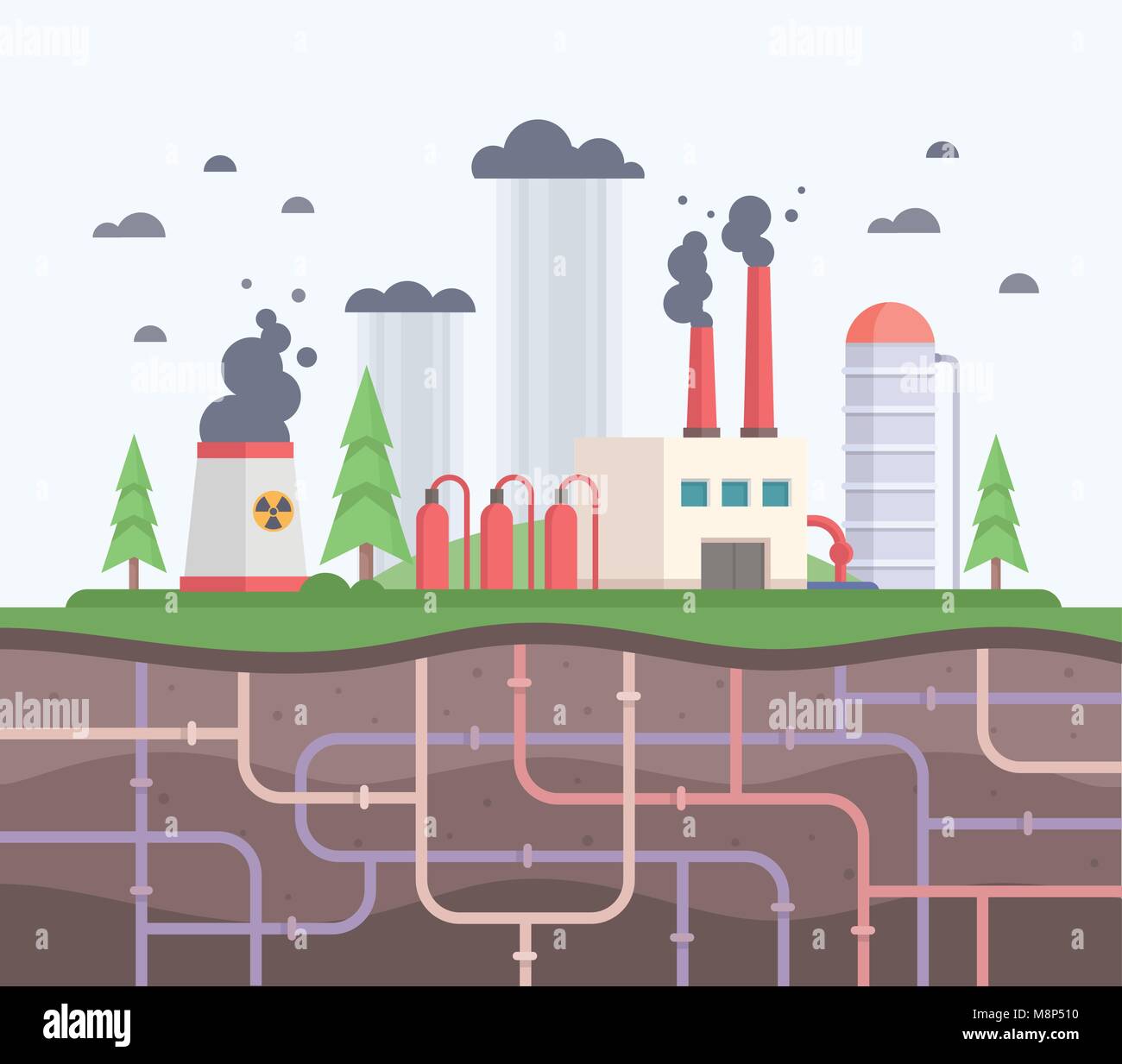 Factory with underground pipes - modern flat design style vector  illustration Stock Vector Image & Art - Alamy