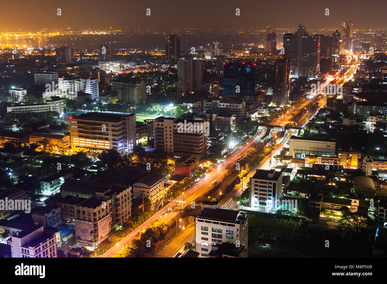 Bangkok aerial skyline view at night - Thailand Stock Photo - Alamy
