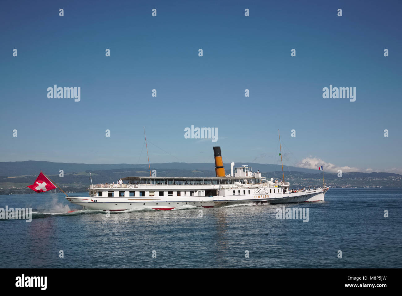 The Simplon paddle steamer on Lake Geneva or Lac Leman in Switzerland Stock Photo