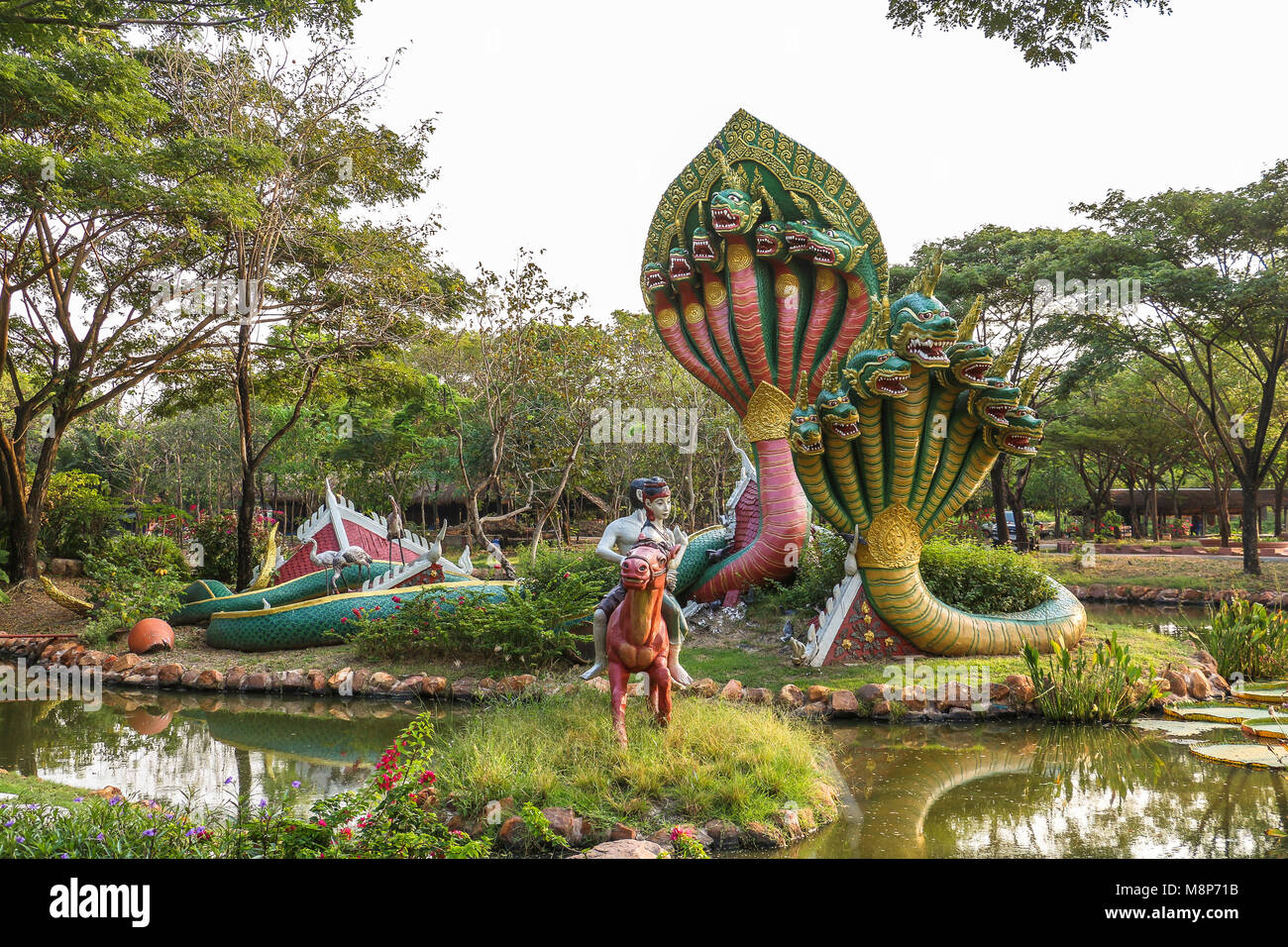 Thai sculptures in ancient city near Bangkok in Thailand Stock Photo
