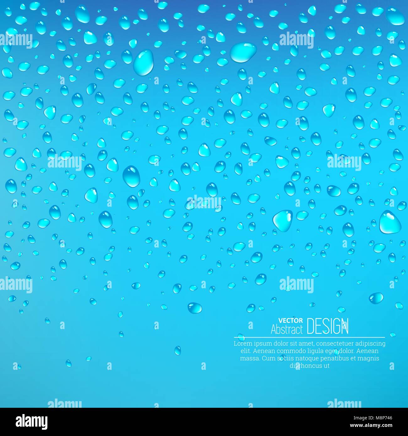 Realistic drops of a rain on a blue background in the form of glass. Abstract background. Vector illustration. Stock Vector