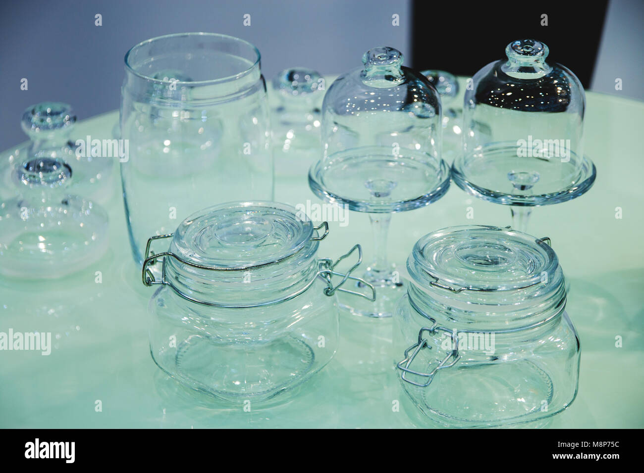 glass jars and vases for Jam on the table Stock Photo Alamy
