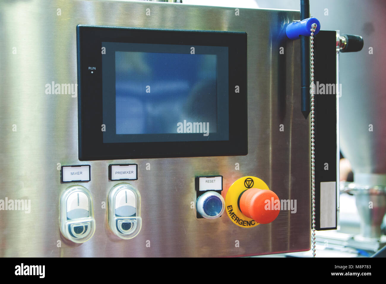 buttons for switching on and off the industrial electrical equipment ...