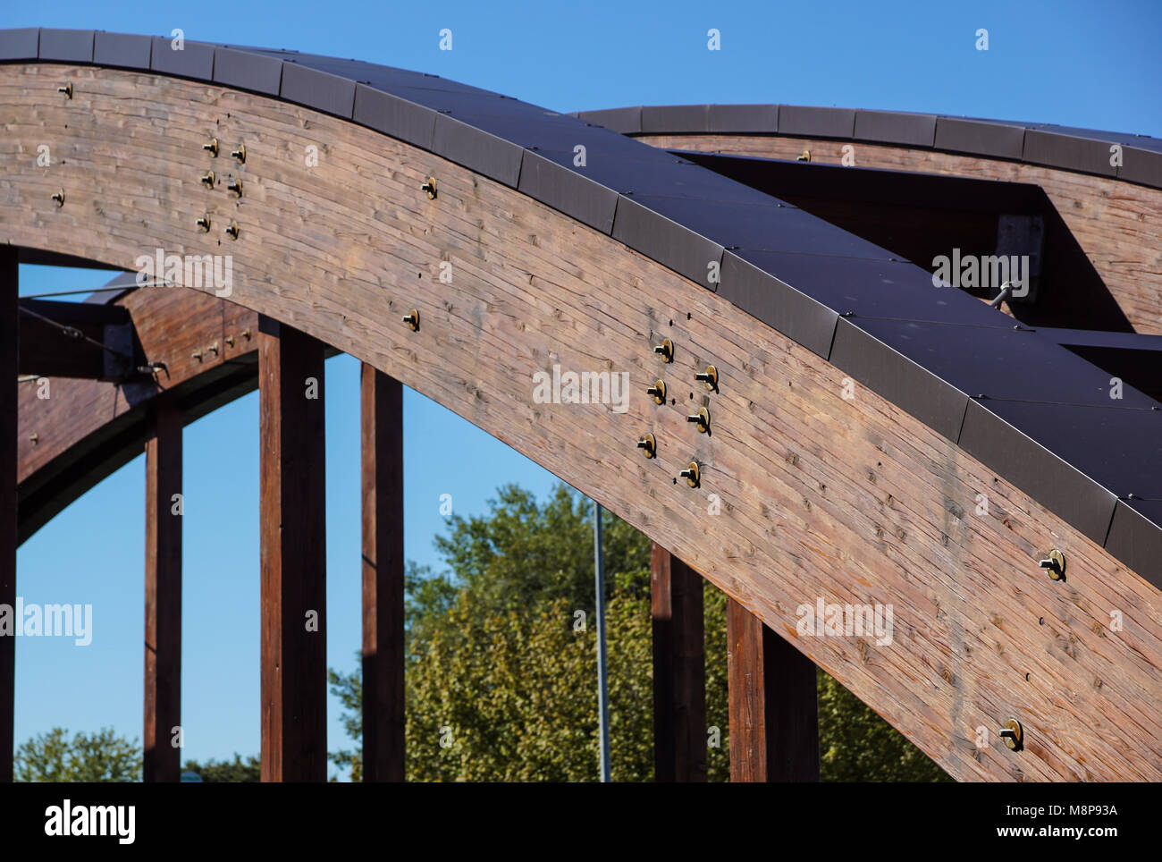 detail of a wooden arch on a bridge Stock Photo